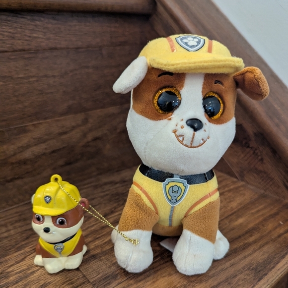 Paw Patrol Rubble Plush Dog From Ty and Rubble Dog Ornament - Picture 3 of 8